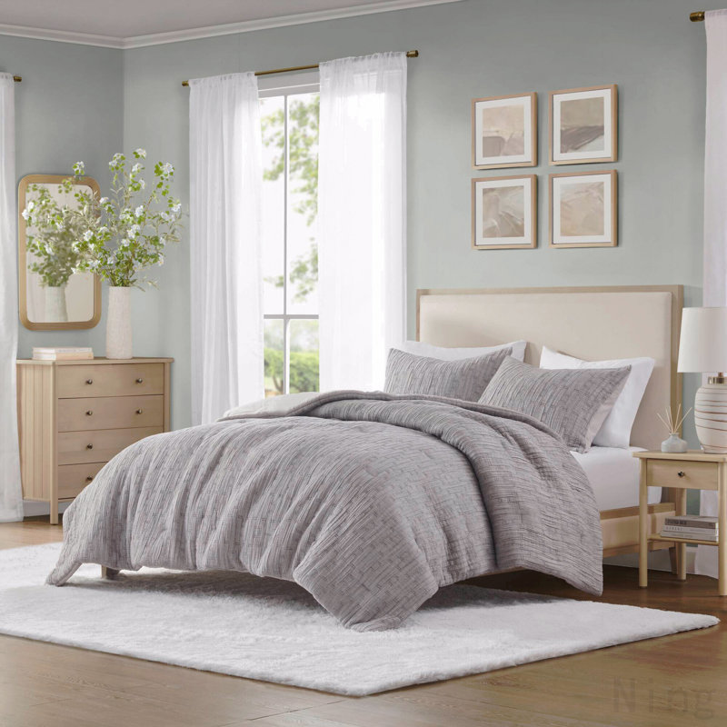 Ensemble de literie de 3 pièces de couleur unie pour lit très grand / très grand californien 100% coton toutes saisons - draps en satin de coton gris anthracite