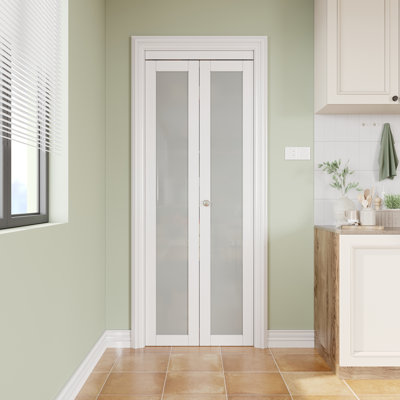 1 Lite Glass and Solid Core Manufactured Wood Bi-fold Closet Doors With Installation Hardware Kit(closet-pantry door)