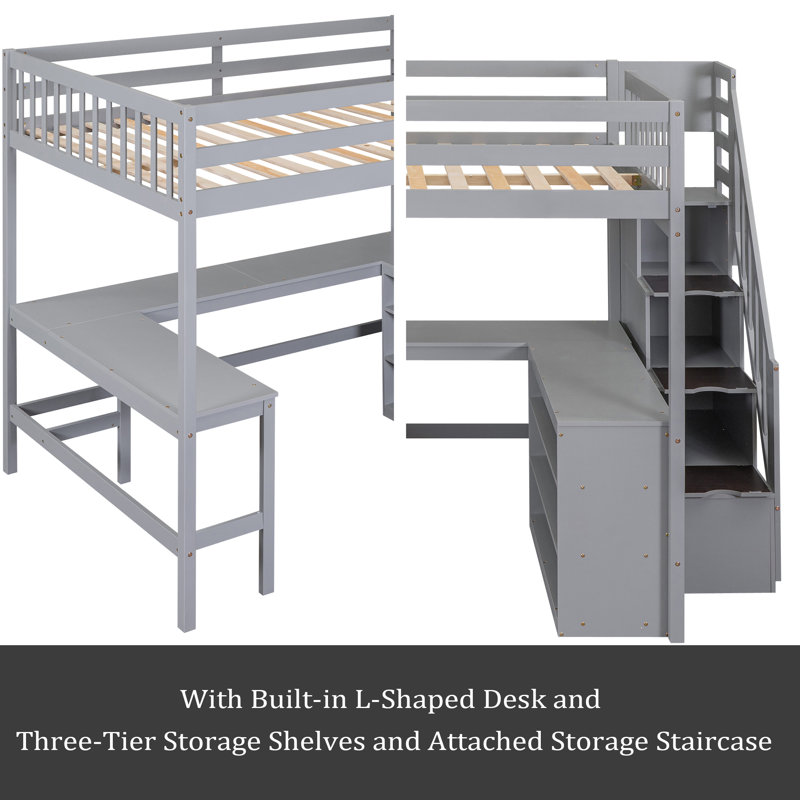 Lit mezzanine double Johandy Kids, Gris