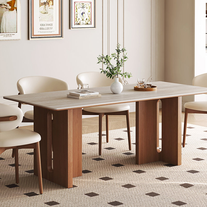 Table de salle à manger simple en pierre crème, 29.52"H x 62.99"L x 31.49"W