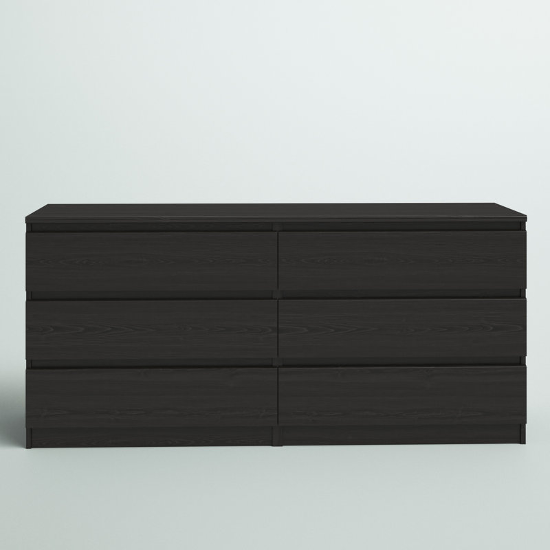 Jada 6 Drawer 60.5" W Double Dresser, Black Wood Grain