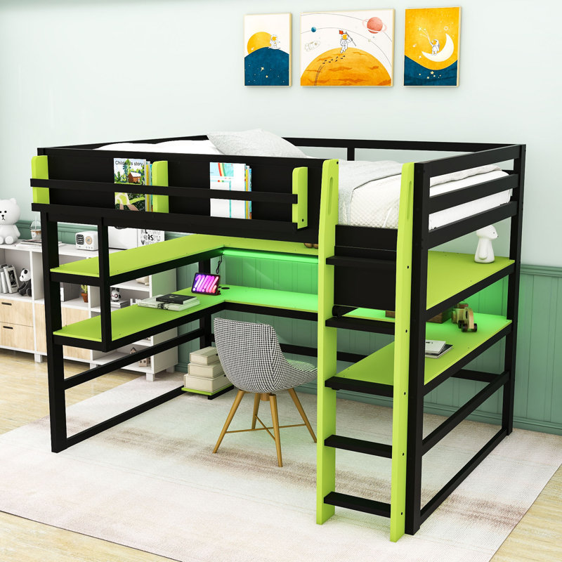 Gaming Loft Bed with Gaming Station and Smart Tech Integration, Full, Green