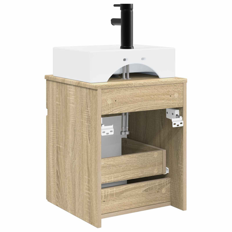 Single Bathroom Vanity with Ceramic Basin, Sonoma Oak