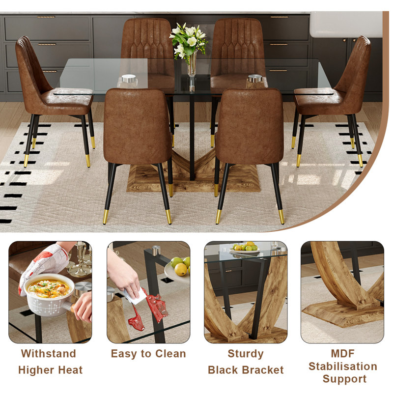 71″ Tempered Glass Dining Table Set for 6–8 – Modern Dining Table and Chairs, Kitchen & Dining Room Set, 9 Piece Set