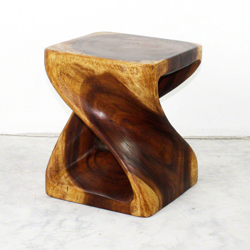 Amardev Abstract Solid Wood End Table, H 12 po x l 10 po x P 10 po, Noyer