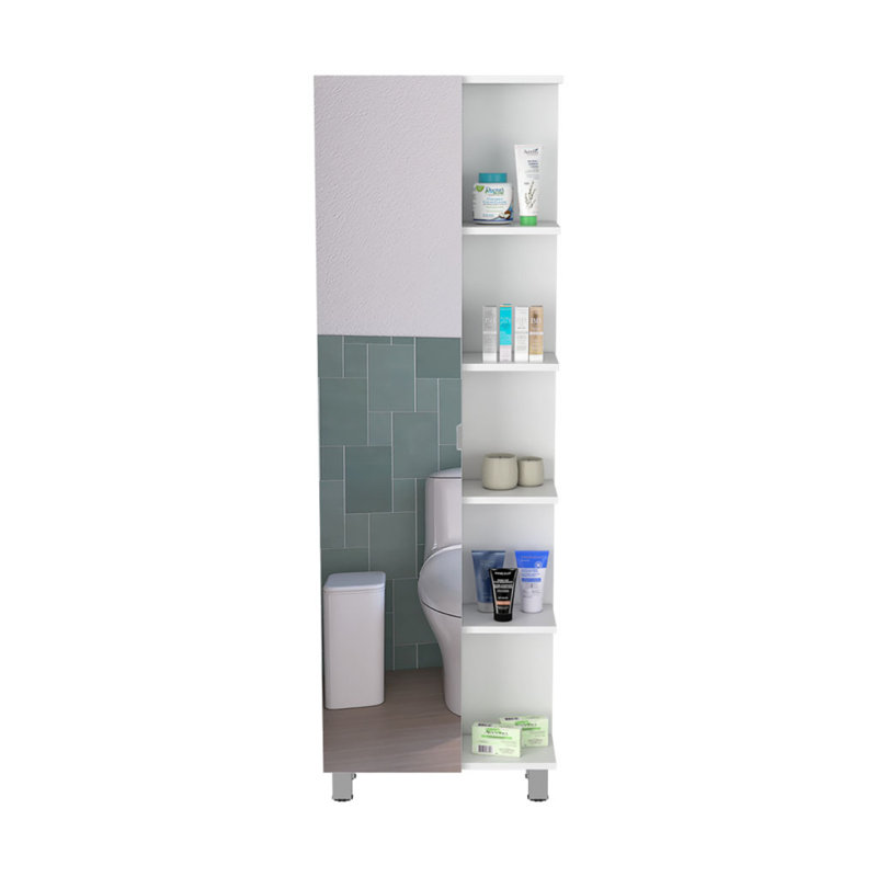 Linen Single Door Cabinet 62" H, Five External Shelves, Four Interior Shelves, White, Matte White