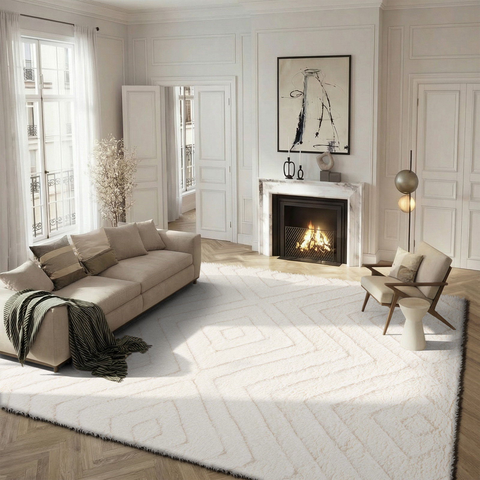 Dabria Handmade Wool Ivory Rug, Rectangle 8' x 10'