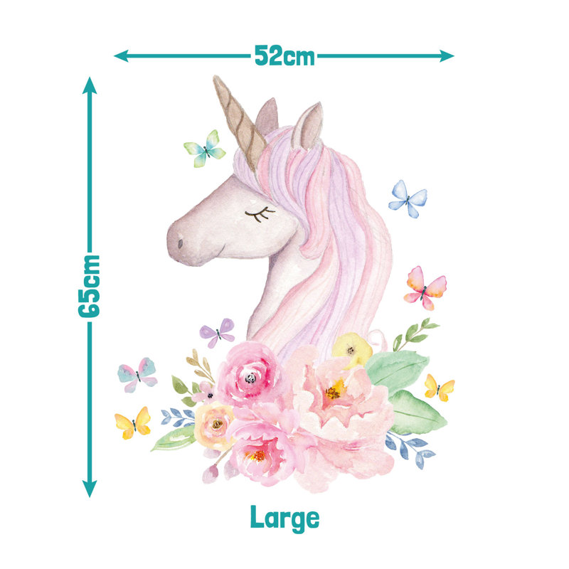 Watercolour Unicorn Wall Sticker, 53cm H x 65cm W
