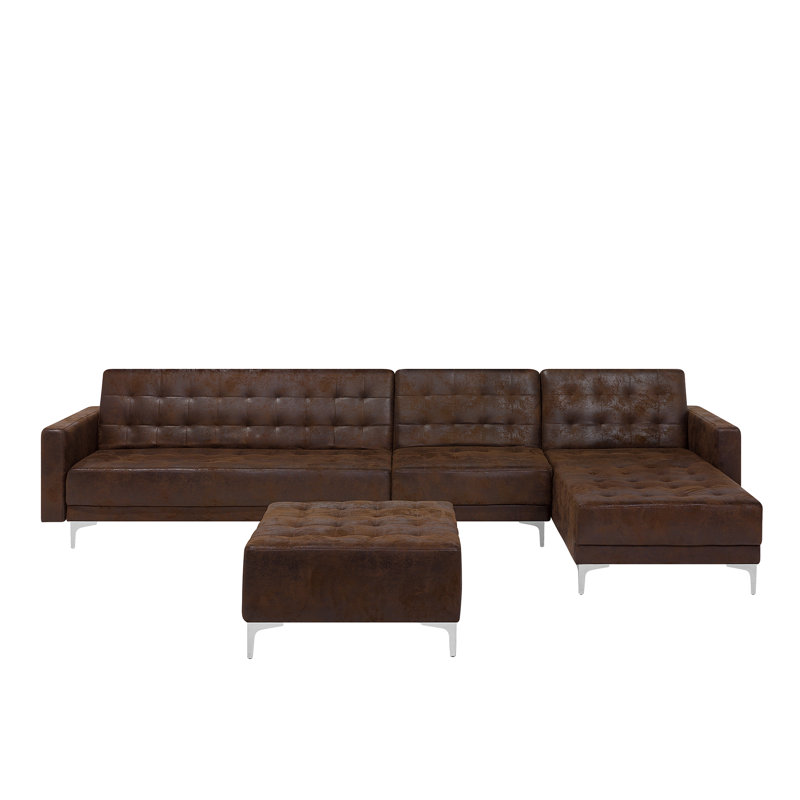 Finnegan 5 Seater Faux Leather Sofa Bed, Brown, Right Hand Facing