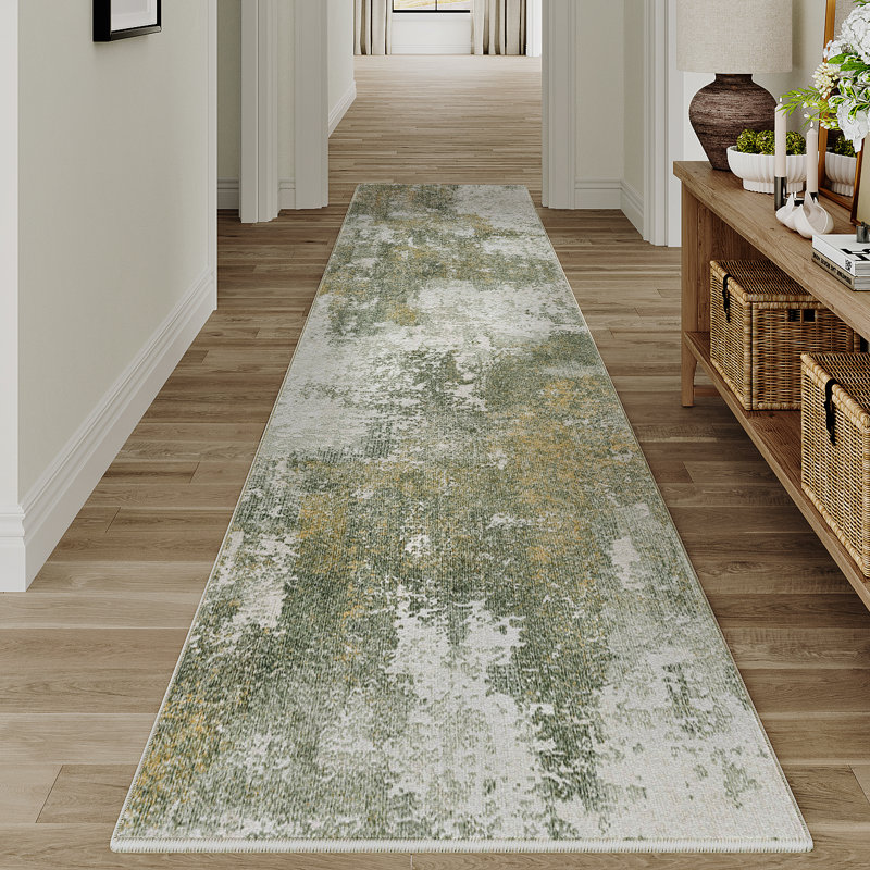 laun Modern Abstract Washable Area Rug With Non-Slip Backing, Runner 2' x 8'