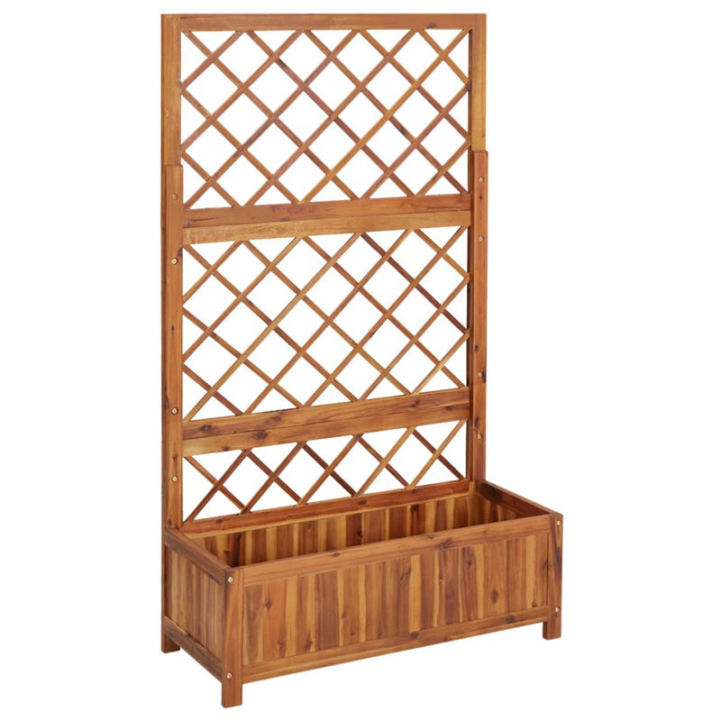Terza vidaXL Garden Raised Bed with Trellis, Solid Acacia Wood Planter, Outdoor and Indoor Use, Brown