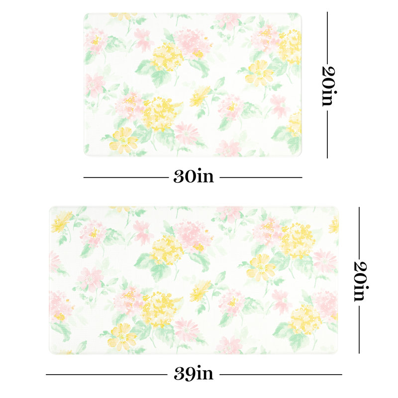 Petal Pink and Yellow Floral PVC Kitchen Mat, 20" x 30"