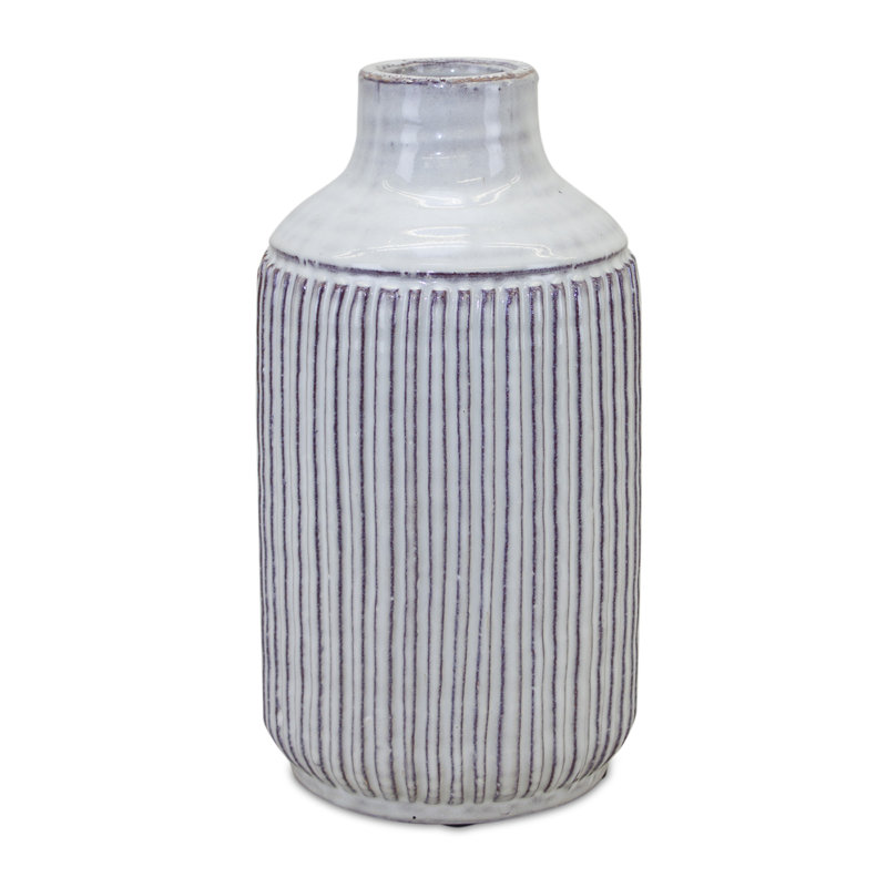 Aylie Terracotta Table Vase, 10" H x 5.5" W x 5.5" D, White