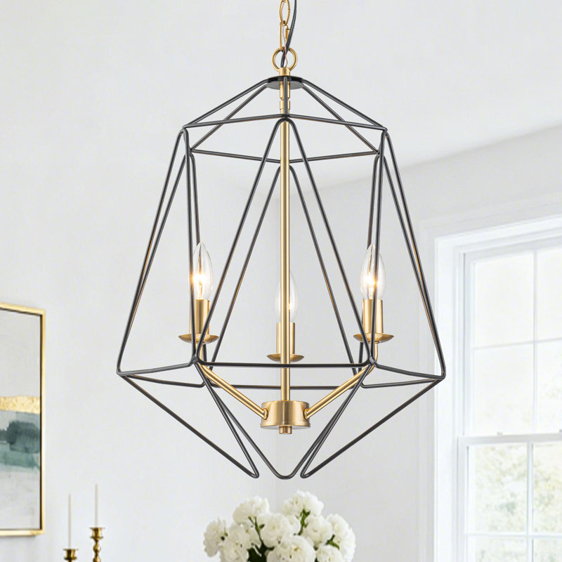 Lustre en forme de cage géométrique moderne 16,14 po, 3 lumières réglables noires et dorées, plafonnier industriel à structure ouverte pour le vestibule de l'îlot de cuisine, répertorié ETL