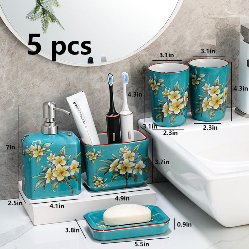 Ceramic Bathroom Accessories Set, Malachite Green