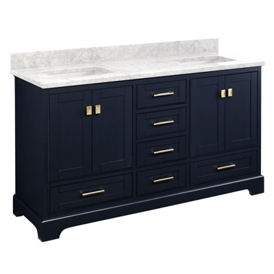 Quen 60" Freestanding Double Basin Vanity Set with Cabinet, Vanity Topss