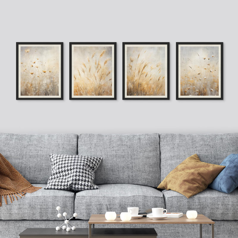 «Ears Of Golden Wheat», reproduction encadrée sur papier, 4 pièces, Noir, H 16 po x l 12 po