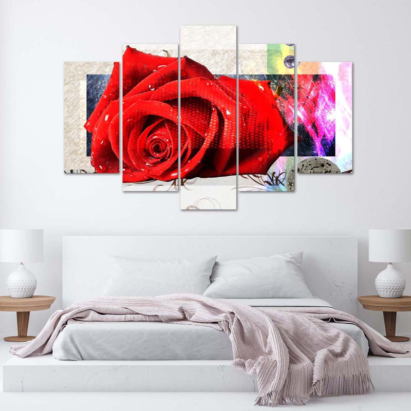 Red Rose Flowers, Nature - 5 Piece No Frame Print on Canvas, 70cm H x 100cm W
