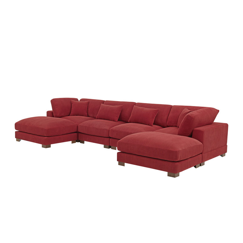 Andreco 144" Wide Reversible Modular Corner Sectional with Ottoman, Red Corduroy