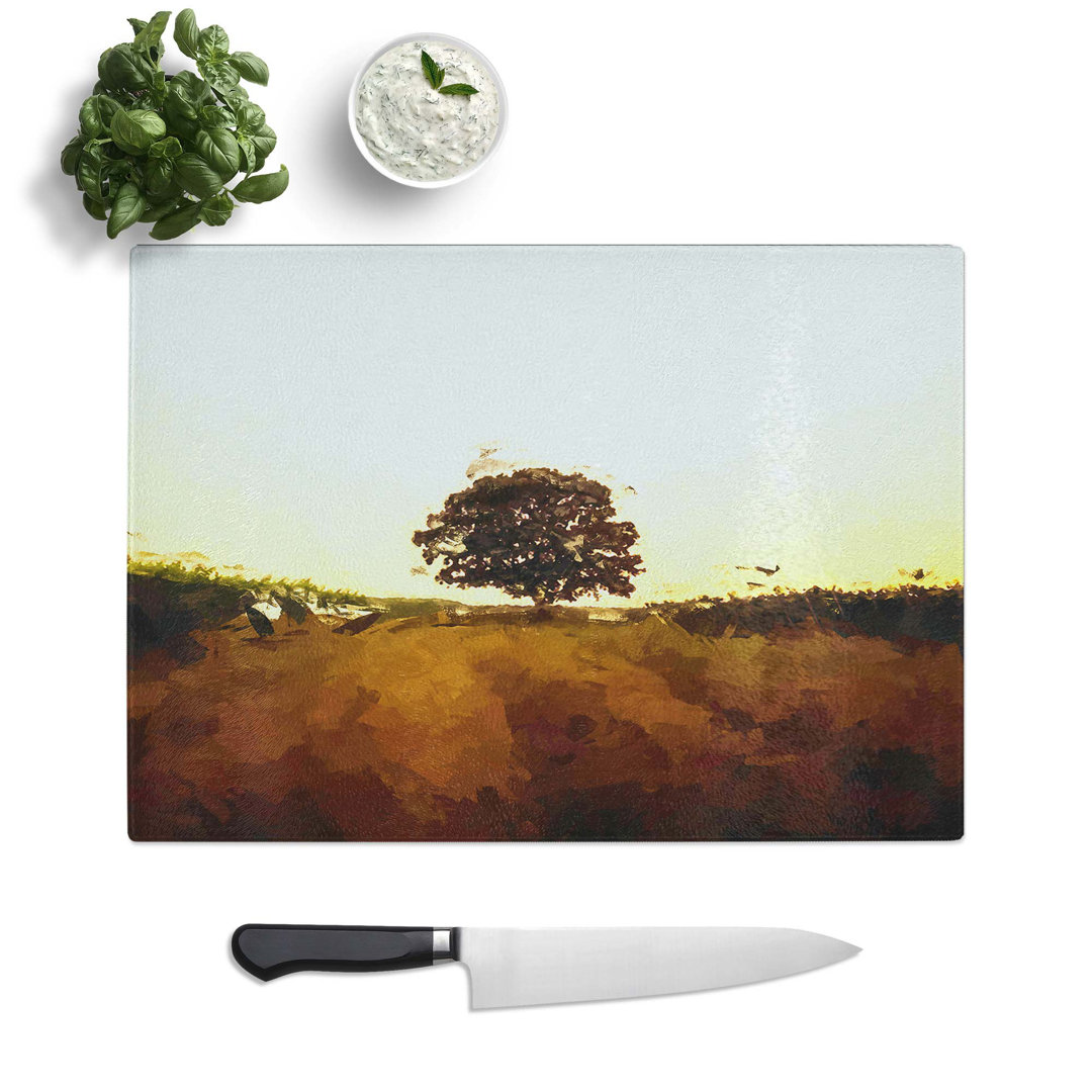 Glass Lone Tree At Dusk Abstract Art Chopping Board