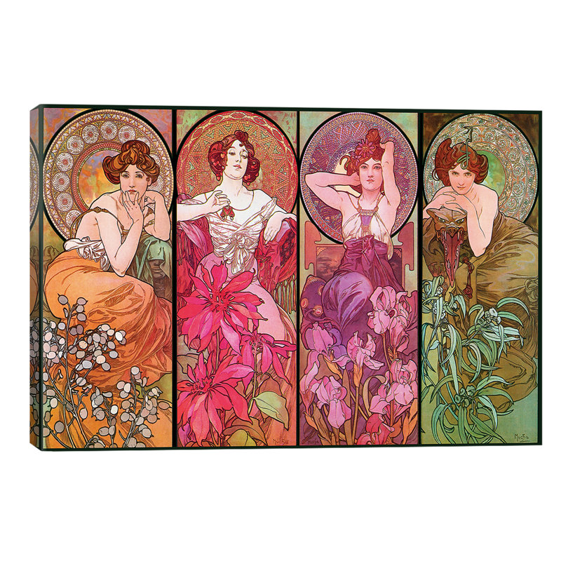 The Precious Stones (Ruby, Emerald, Amethyst, Topaz), 1900 by Alphonse Mucha - Print on Canvas, No Frame