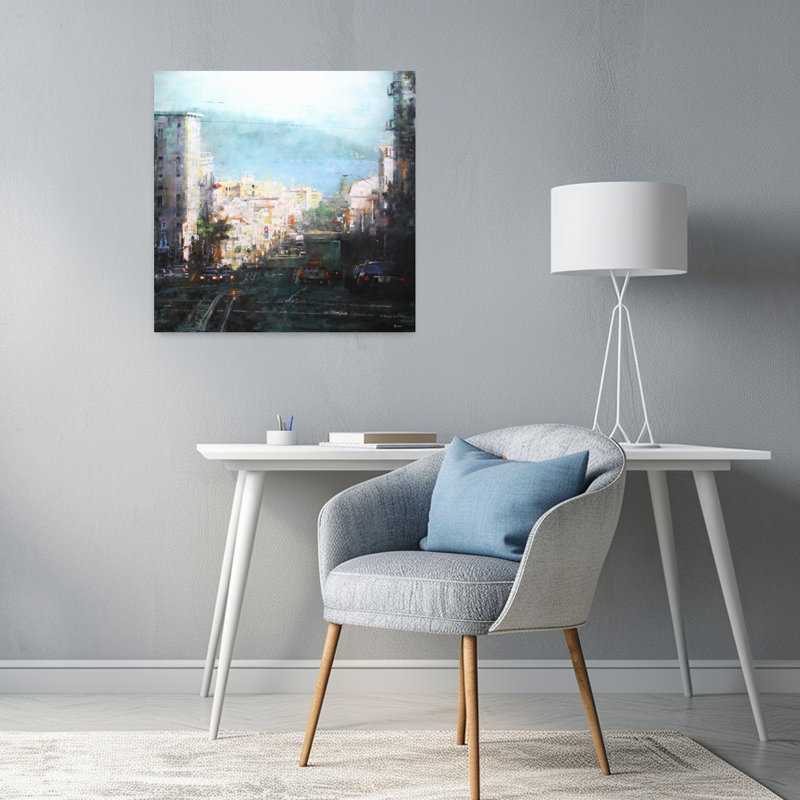 Baie, brume, paysage contemporain, art naturel, H 24 po x l 24 po