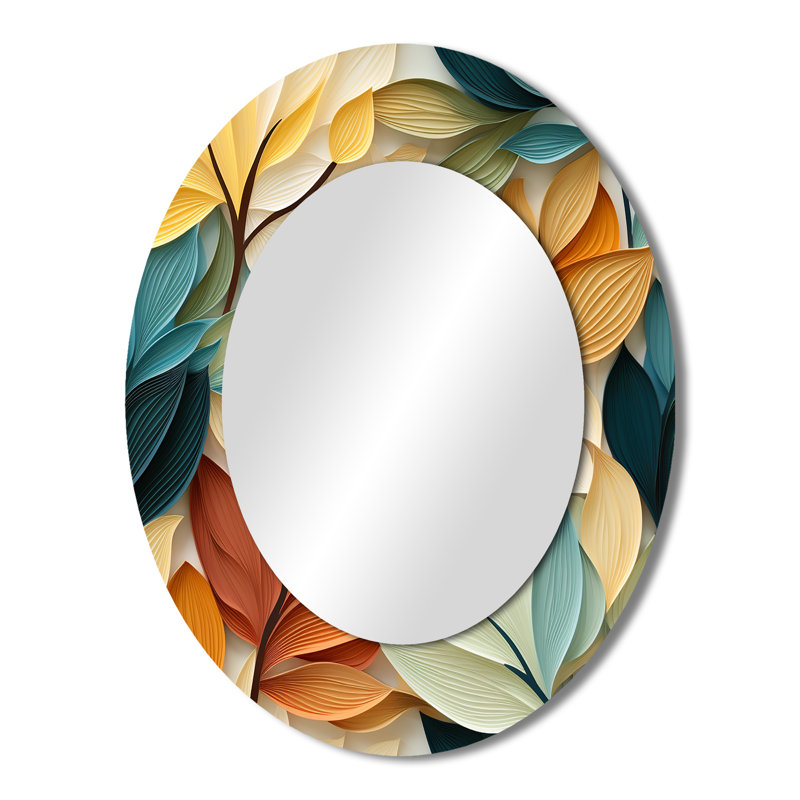 Earthy Tones Natures Palette Botanical Plants - Grand miroir mural ovale sur métal, H 43 po x l 33 po