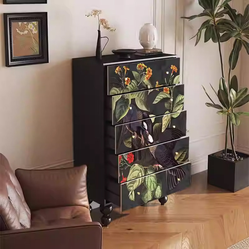 Armoire de rangement spacieuse en noyer avec 5 tiroirs