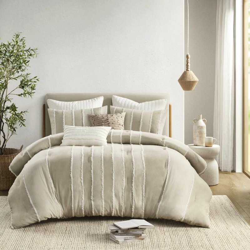 Édredon 3 pièces très grand / très grand taupe - Rembourrage alternatif 100% coton, garniture lavable au look moderne attrayant
