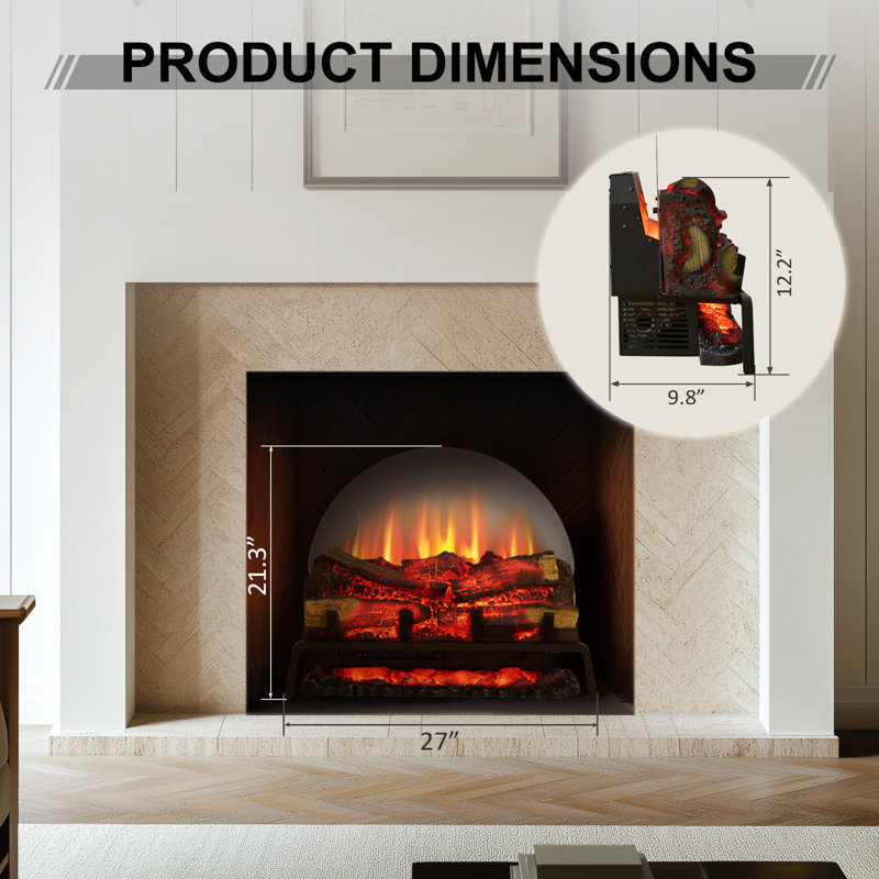 27 Inch Free Standing Electric Fireplace Log Set Insert, 750w/1500w Heater, 6 Flame Colors With 5 Brightness, Crackling Sound, Remote Control