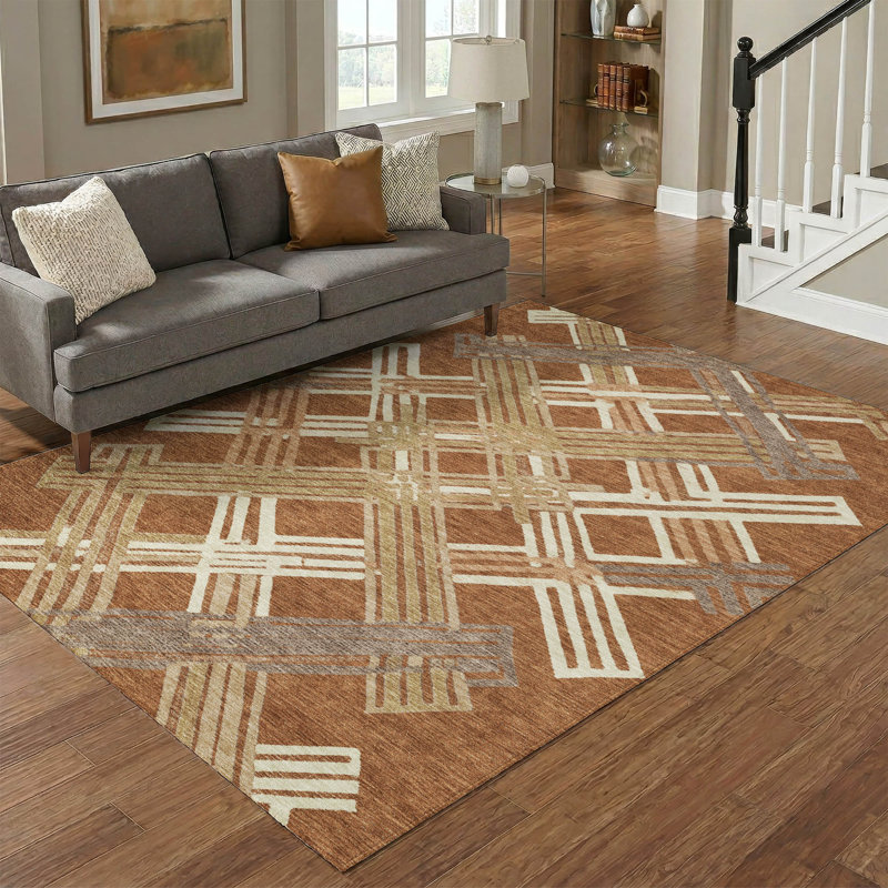 Tapis géométrique lavable à la machine de qualité supérieure Mayfield AMF2452, Paprika, 3 pi x 5 pi