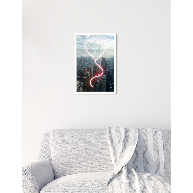 « enornement cardiaque », reproduction d’impression sur toile encadrée en bleu/gris/rose, H 56 po x l 38 po x P 0,5 po