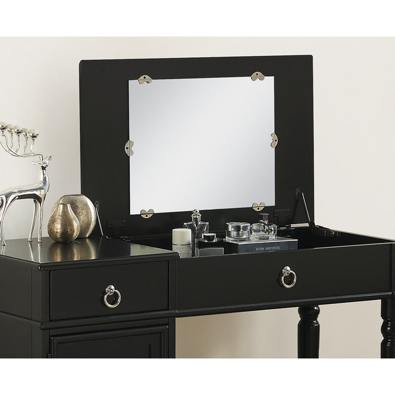 Ensemble de meuble-lavabo de chambre à coucher avec tabouret à tiroirs ouverts