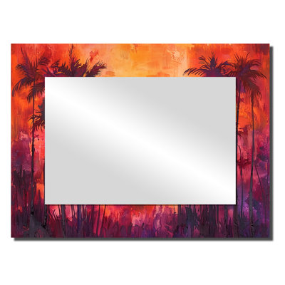 «Sunset Hues Palm Trees In California», miroir traditionnel pour décoration murale, imprimé sur métal