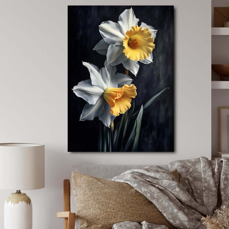 «Yellow Gray Daffodils Natures Impression II» sur toile, H 44 po x l 34 po x P 1,5 po, Toile tendue