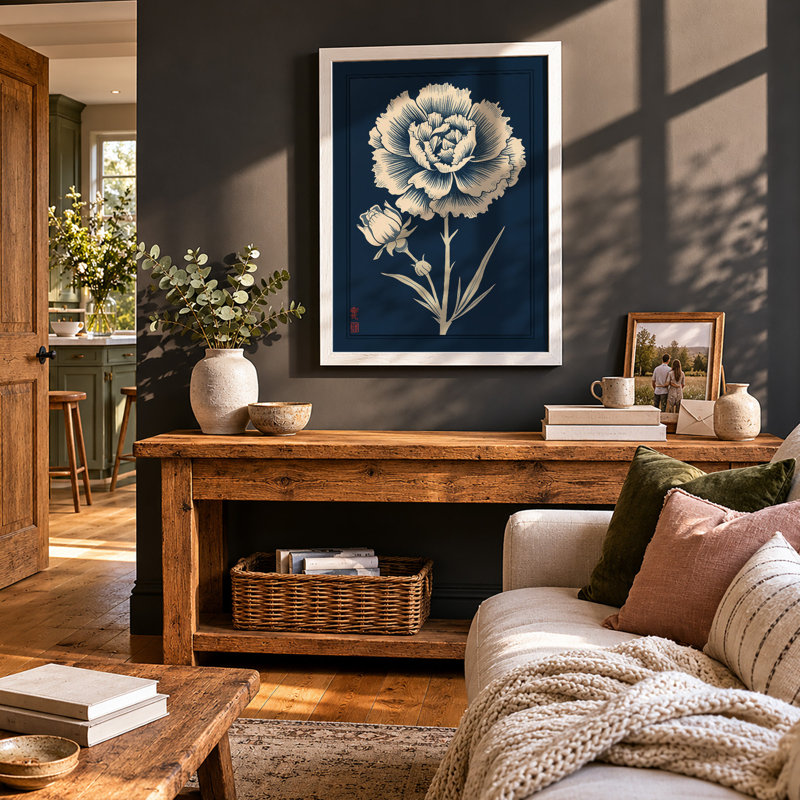 Carnation Study Botanical - Framed Print, A2 - 59.4 x 42.0 cm, White