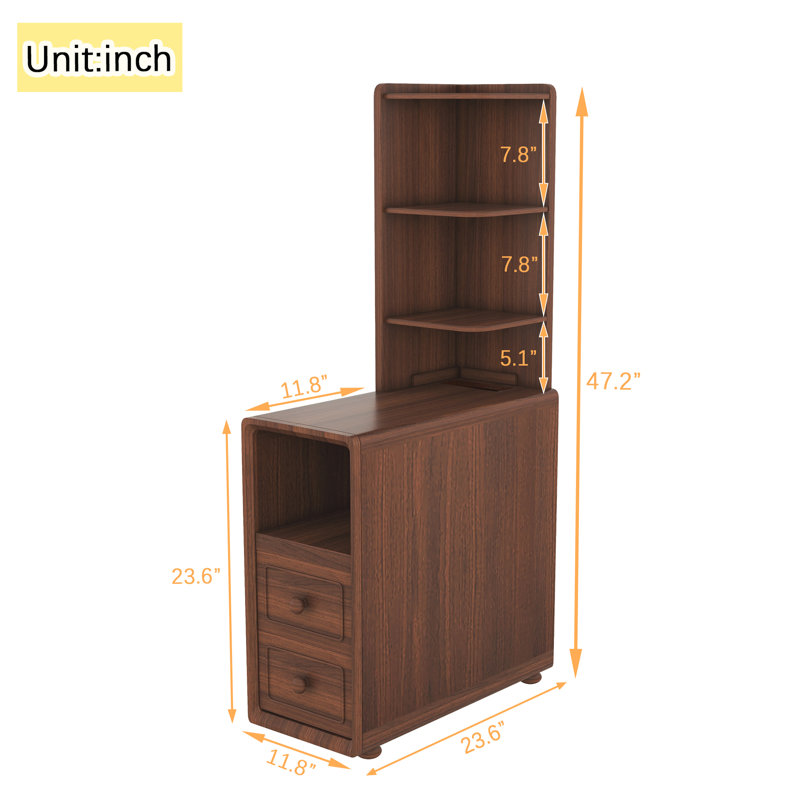 End Table With Drawers, Corner Table With Open Shelves, Tall Side Table For Bedroom And Corner