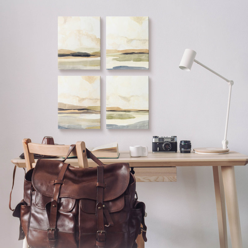 Ensoleillé, paysage, horizon, paysages, ensemble de 4 toiles d'art par Annie Warren, H 14 po x l 11 po x P 1,5 po