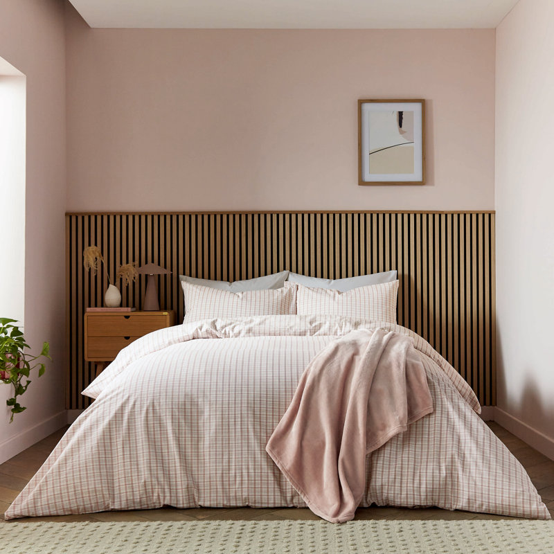 Tranquil Check Duvet Cover Set, Pink Chequered, Kingsize Duvet Cover + 2 Pillowcases