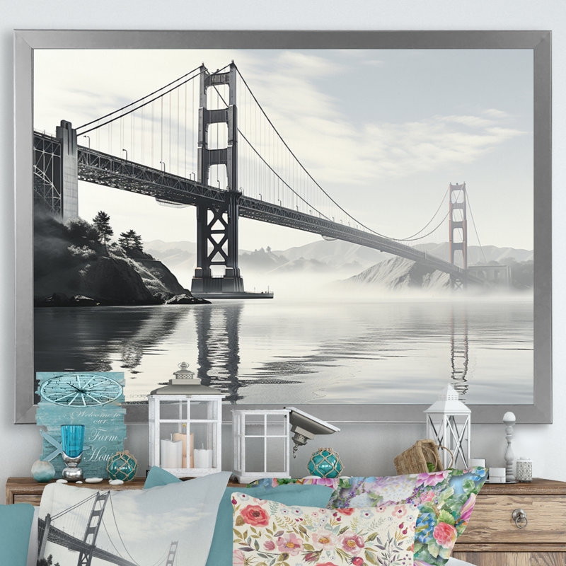 «Gray Bridge Golden Gate», reproduction sur toile, Cadre photo argenté, H 30 po x l 40 po x P 1,5 po