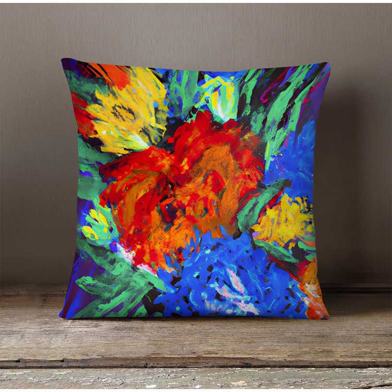 Throw Pillow With Insert, 16"H x 16"W, Blue/Red Floral/Abstract 1