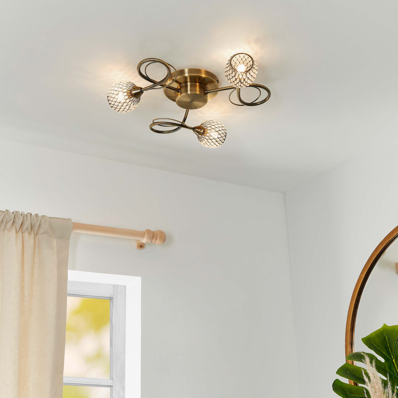 Coven Glass Semi Flush Mount, Antique Brass