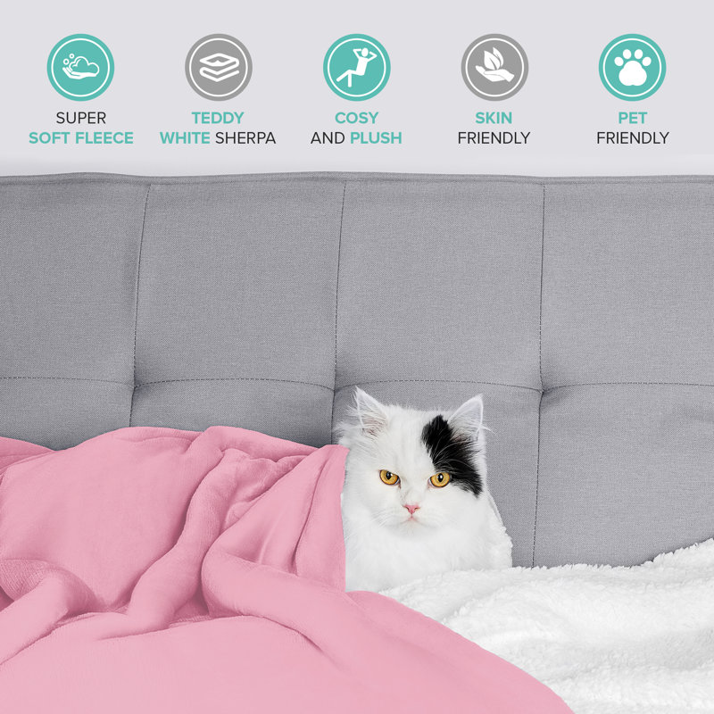 Sherpa Throw - Single Throw Blanket, Pink, W130 x L150cm