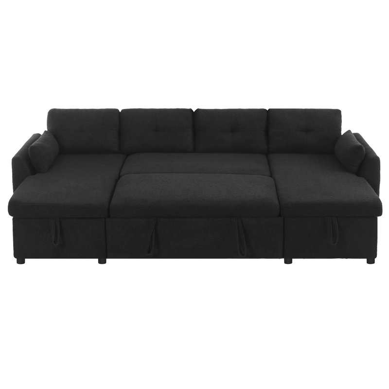Canapé-lit modulaire moderne en U avec rangement, canapé-lit convertible de 107 po avec ports USB, tissu en peluche doux, méridiennes doubles et rangement dissimulé pour le salon