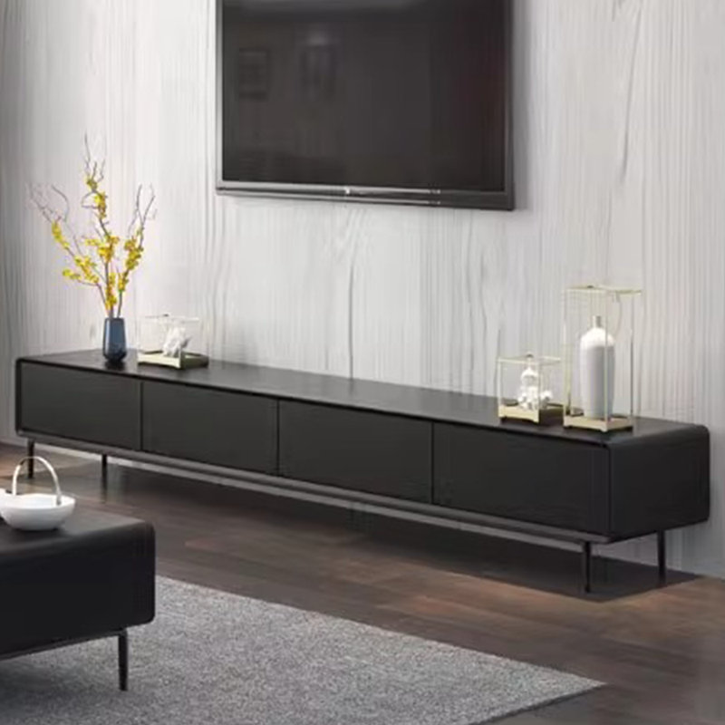 Meuble télé avec dessus en matériau écologique épais, 86.61", Noir, noir, noir, noir