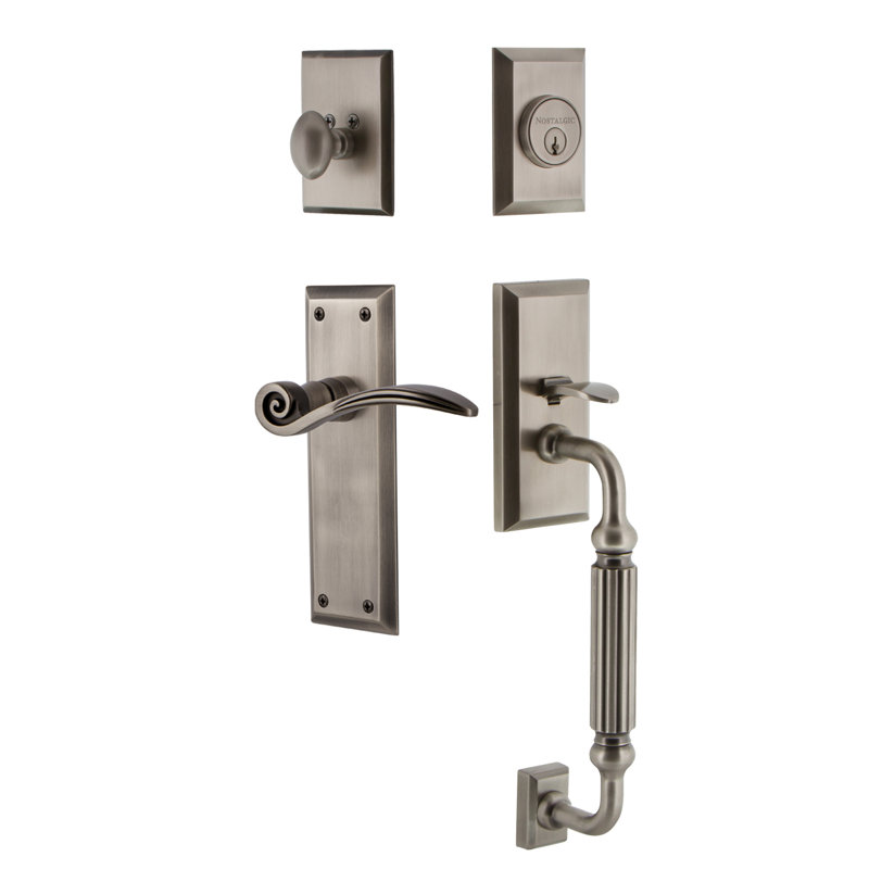 Nostalgic Warehouse New York Plate F Grip Handleset with Single Cylinder Deadbolt and Swan Lever, Right, 2 3/8"