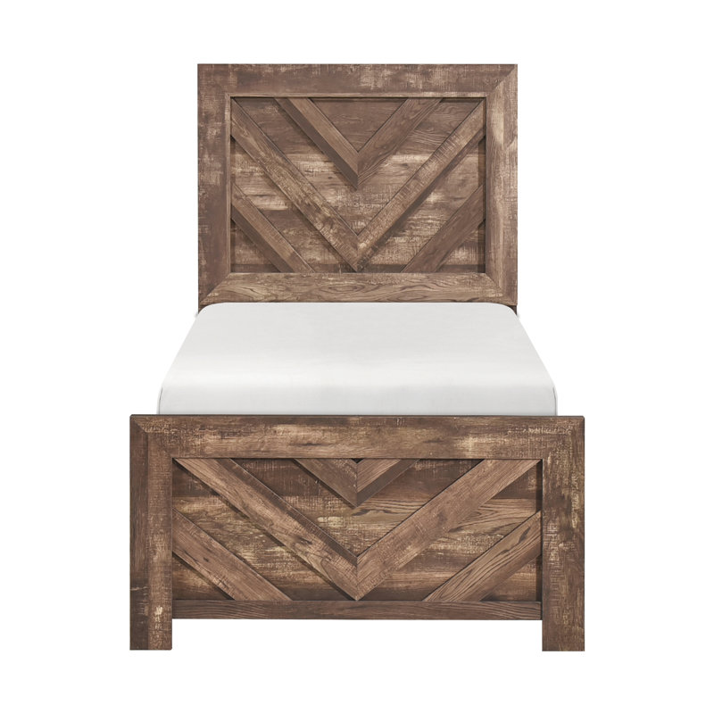 Lit à panneaux contemporain en bois, Brun rustique, Lit simple