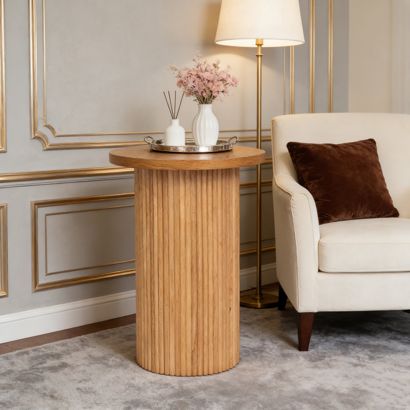Pedestal Wood Round End Table, Natural