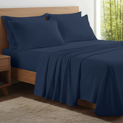 100% Organic Viscose From Bamboo Sheets Set, 300 Thread Count, 4-pc Set, Luxury Cooling Sheets, Deep Pockets - Gift-Ready Packaging, California King Size (Navy)