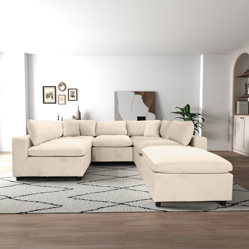 Canapé modulaire 6 pièces rembourré, Velours ivoire